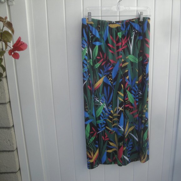 Bob Mackie Womens Tropical Paradise Print Pants Gaucho Multicolor Knit Med - Picture 2 of 4